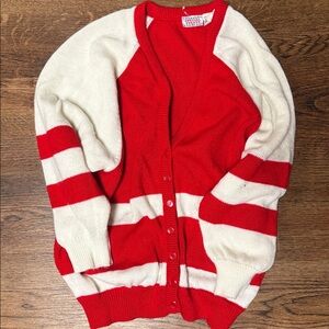 Vintage Chic Red and White Women's Cardigan